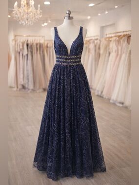 Coya Collection Navy Blue Embellished Formal Dress – XL